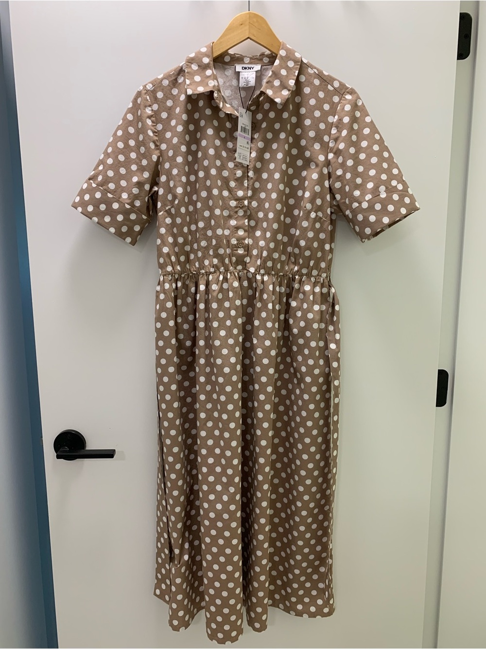 Dkny Brown and White Polka Dot Shirt Dress